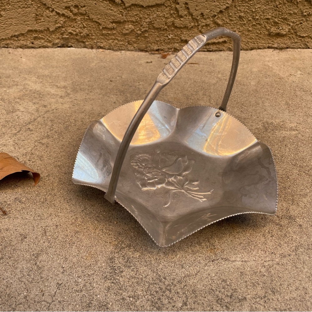 Vintage. Hand Pounded Aluminum Basket. Made in Italy